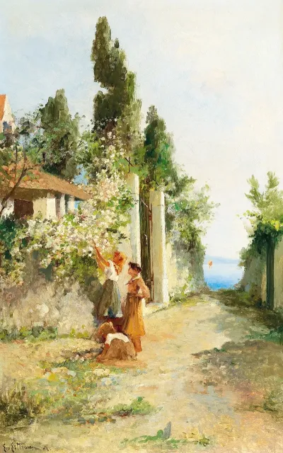 Three Girls Gathering Roses
