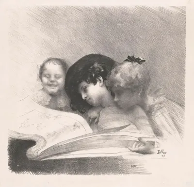 Three Girls Looking At A Picture Album