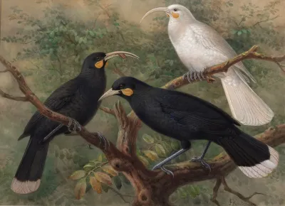 Three Huia Heteralocha Acutirostris Huia Heteralocha Acutirostris