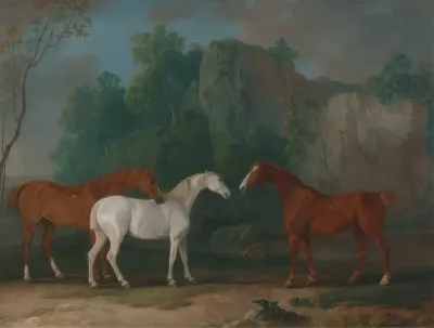 Three Hunters In A Rocky Landscape