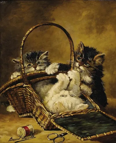 Three Kittens Playing In A Sewing Basket