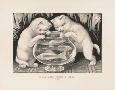 Three Little White Kitties Fishing