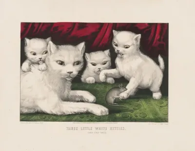 Three Little White Kitties Their First Mouse