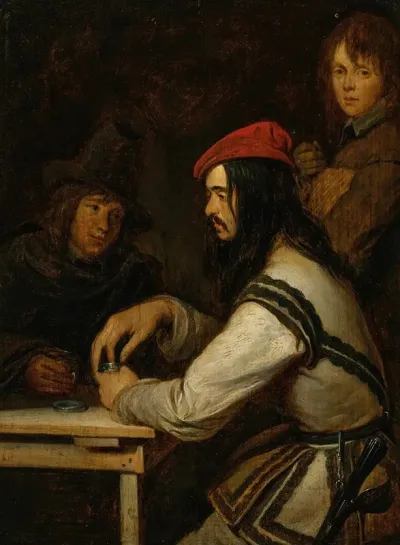 Three Men In A Tavern One Taking Snuff