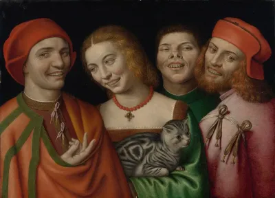 Three Men With A Woman Holding A Cat