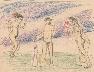 Three Naked Figures Sketch For The Composition The Fight On Both Sides