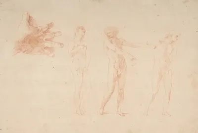 Three Nude Male Figures Study Of The Right Hand Of The Figure On The Left