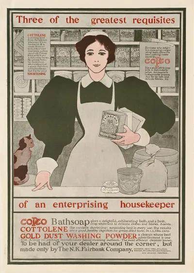 Three Of The Greatest Requisites Of An Enterprising Housekeeper Copco Cottolene Gold Dust Washing Powder