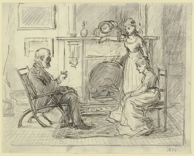 Three People At The Fireplace