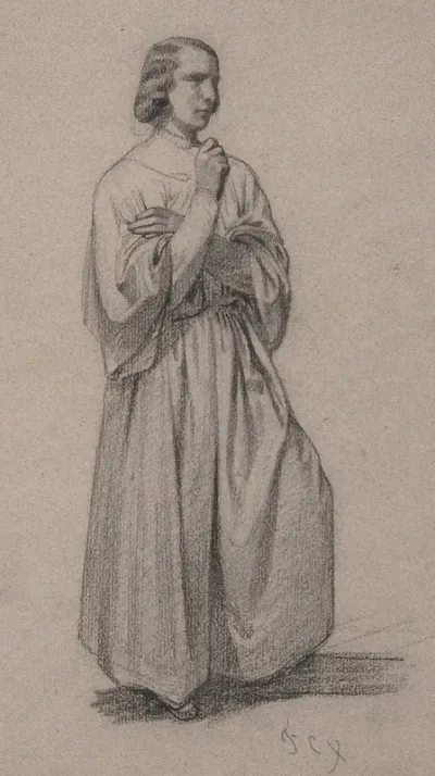 Three Quarter View Of A Standing Male Robed Figure