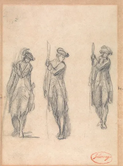 Three Sketches Of A Man In Uniform
