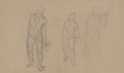 Three Sketches Of Male Nudes For The Painting Martyrdom Of St Matthias