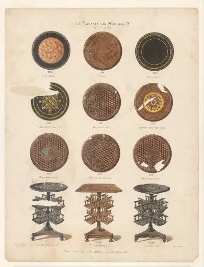Three Small Book Tables And Nine Table Tops With Inlay Work