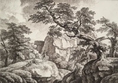 Three Soldiers In A Hilly Landscape