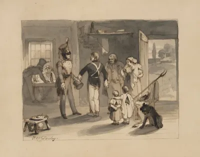 Three Soldiers With A Family And Dog