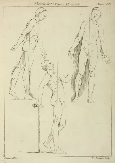 Three Standing Figures Seen From Side And Front