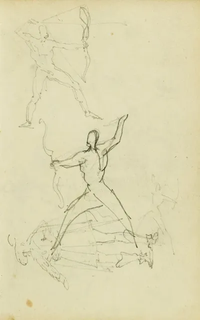 Three Studies Of A Nude Man With Bow And Arrow Standing Cavalier