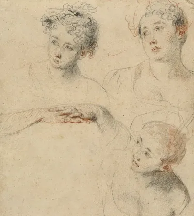Three Studies Of A Womans Head And A Study Of Hands Recto