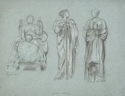 Three Studies Of Draped Female Figures One Seated