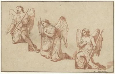 Three Studies Of Kneeling Angels Torches