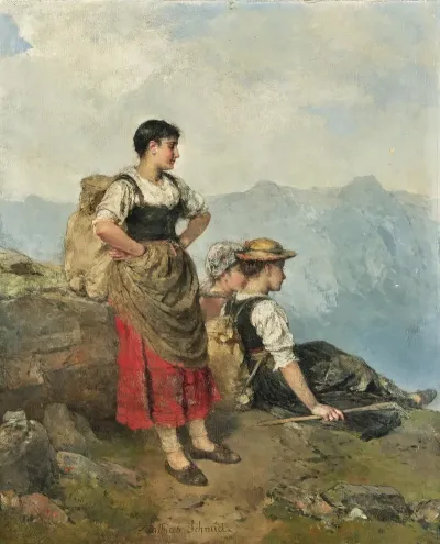 Three Travellers Resting View Of A Valley