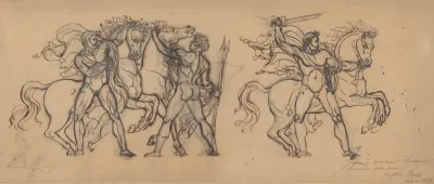 Three Warriors And Their Horses Study For A Bas Relief Sculpture In The Chateau De Tervueren