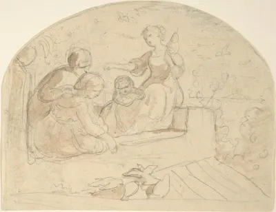 Three Women And A Child On A Roof