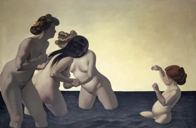 Three Women And One Little Girl Playing In The Water