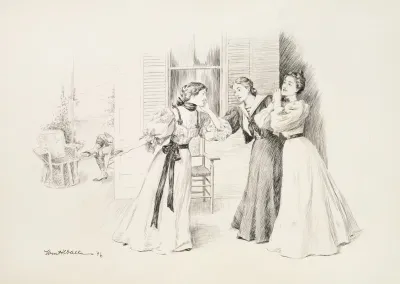 Three Women Laughing Together With A Fourth Reading Around The Corner