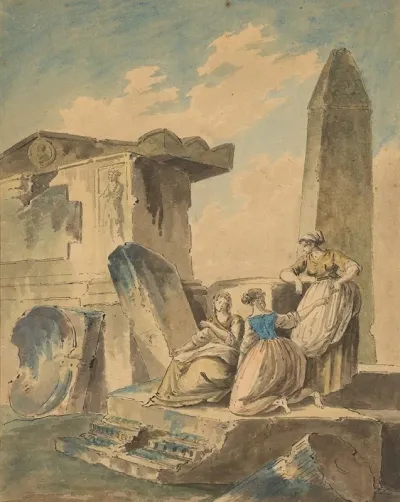 Three Young Girls By Ruins