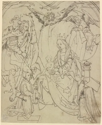 Thronende Madonna Mit Dem Heiligen Christophorus Zwei Engeln Und Zwei Stiftern