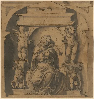 Thronende Madonna Mit Kind In Einer Nische