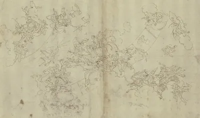 Tierkreis Mit Jupiter Und Merkur Vor Denen Ein Furst Sitzt Rechts Unten Phoebus Auf Dem Sonnenwagen Links Oben Der Gott Der Zeit