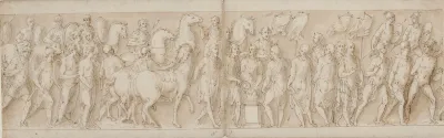Tilfangetagne Kvinder Fores Bort Livvagternes Optog Marcus Aurelius Ofrer Ved Et Alter Marcus Aurelius Betragter Et Angreb