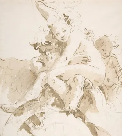 Time Holding A Nude Woman A Putto At Right