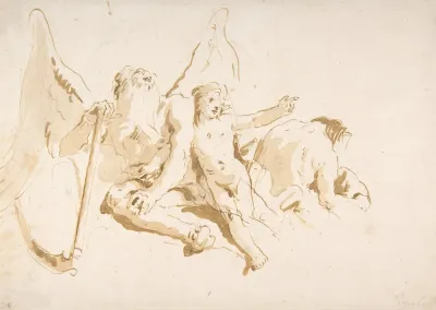 Time Seated With Two Attendant Figures