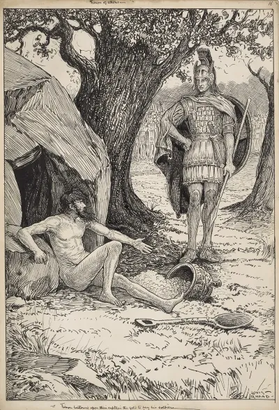 Timon Of Athens Timon Bestowed Upon Their Captain The Gold To Pay His Soldiers Louis Rhead
