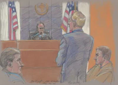Timothy Mcveigh With His Lawyer Before Judge During His Pre Trial Hearing For His Role In The Oklahoma City Bombing