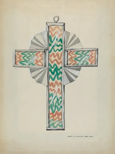 Tin And Painted Glass Cross