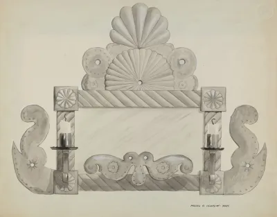Tin Mirror Frame With 2 Candle Sockets