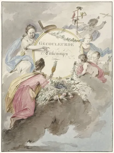 Titelblad Voor Kunstboek Met Gecouleurde Teekeningen