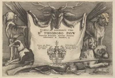 Titlepage With Hounds And Hunting Equipment