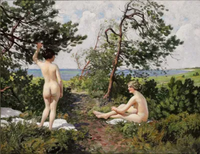 To Badepiger I Et Krat Ved Kysten Ved Hornbaek