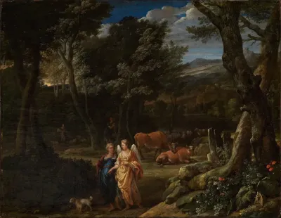 Tobias Mit Dem Engel In Waldlandschaft