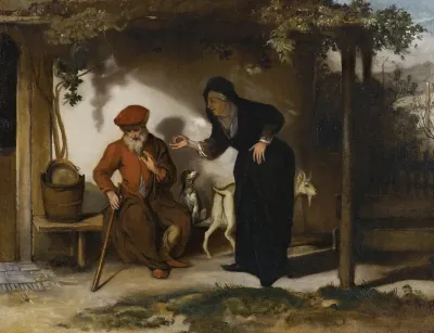 Tobit And His Wife Anna With A Goat