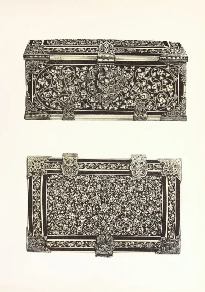 Toilet Box In Ebony Inlaid With Ivory And Mounted With Silver Oriental Work