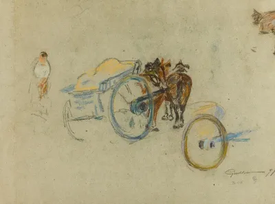 Tombereau Attele De Deux Chevaux