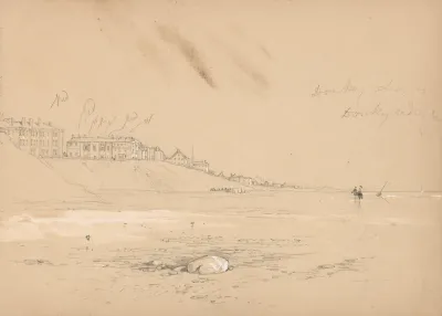 Topographical Sketch Of A Seaside Town With Buildings And Beach