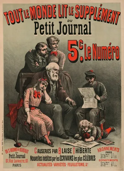 Tout Le Monde Lit Le Supplement Du Petit Journal Causeries Par Blaise Thiberte Actualites Varietes Feuilletons