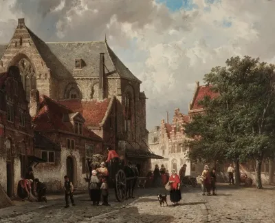 Townsfolk On A Church Square In Utrecht